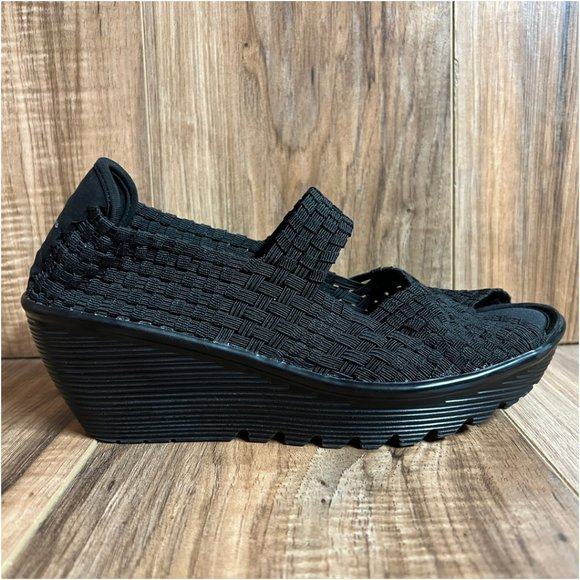 Skechers | Shoes | Skechers Parallel Womens Wedge Sandals Shoes Memory Foam  Black Weave Size 75 | Poshmark
